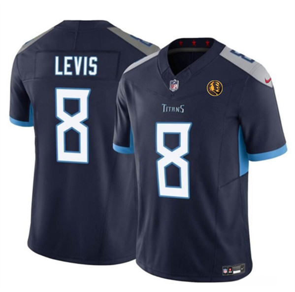Men's Tennessee Titans #8 Will Levis Navy 2023 F.U.S.E. With John Madden Patch Vapor Limited Football Stitched Jersey