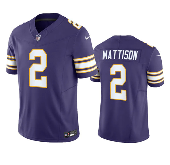 Men's Minnesota Vikings #2 Alexander Mattison Purple 2023 F.U.S.E. Vapor Untouchable Stitched Jersey
