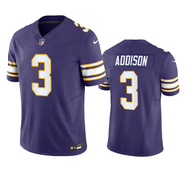 Men's Minnesota Vikings #3 Jordan Addison Purple 2023 F.U.S.E. Vapor Untouchable Stitched Jersey