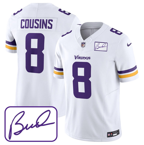 Men's Minnesota Vikings #8 Kirk Cousins White 2023 F.U.S.E. Bud Grant patch Limited Stitched Jersey