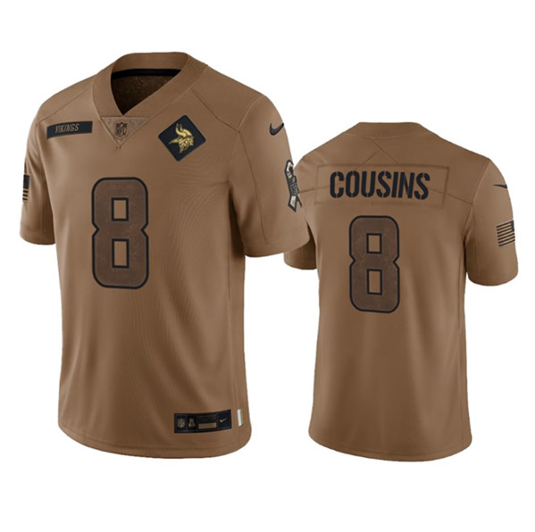 Men's Minnesota Vikings #8 Kirk Cousins 2023 Brown Salute To Service Limited Football Stitched Jersey