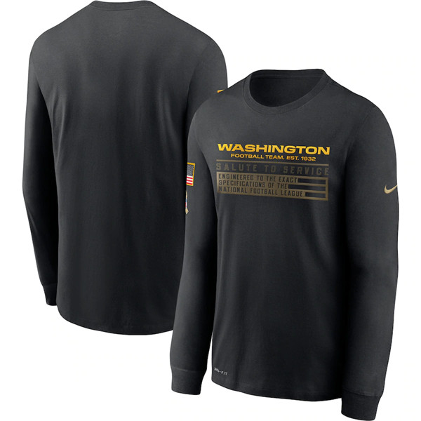 Men's Washington Football Team 2020 Black Salute To Service Sideline Performance Long Sleeve NFL T-Shirt
