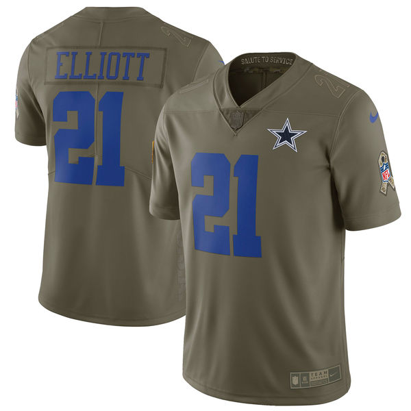 Men's Nike Dallas Cowboys #21 Ezekiel Elliott Olive Salute to Service Limited Stitched NFL Jersey
