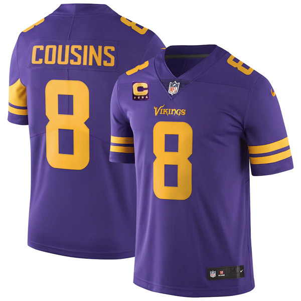 Men's Vikings 2022 #8 Kirk Cousins Purple With 4-Star C Patch Rush Limited Stitched NFL Jersey