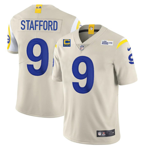 Men's Los Angeles Rams 2022 #9 Matthew Stafford Bone White With 4-star C Patch Stitched NFL Jersey