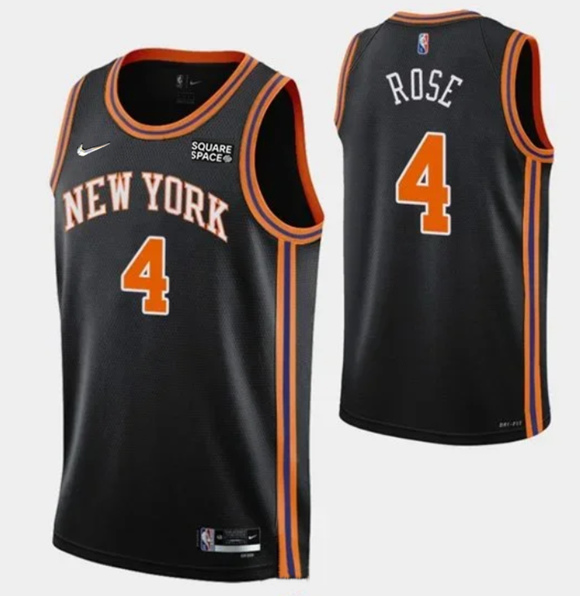 Men's New York Knicks #4 Derick Rose Black 75th Anniversary Stitched Basketball Jersey
