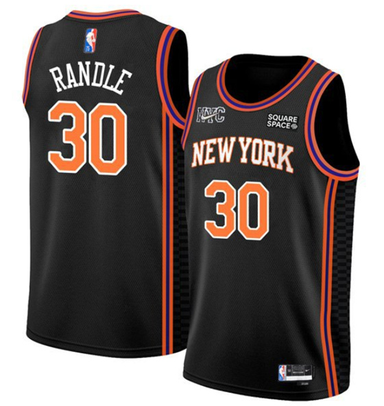 Men's New York Knicks #30 Julius Randle Black 75th Anniversary Stitched Basketball Jersey