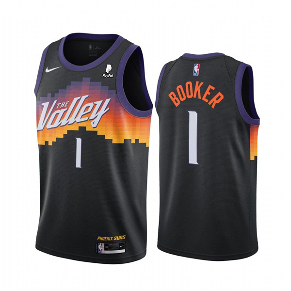 Men's Phoenix Suns #1 Devin Booker Black City Edition New Uniform 2021 Stitched NBA Jersey (Check description if you want Women or Youth size)