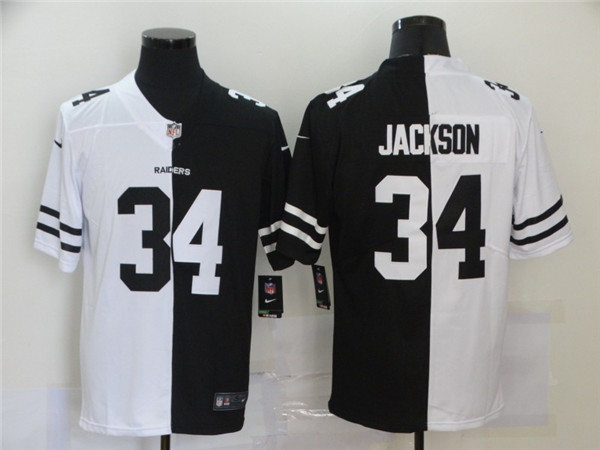 Men's Las Vegas Raiders #34 Bo Jackson Black White Split 2020 Stitched Jersey