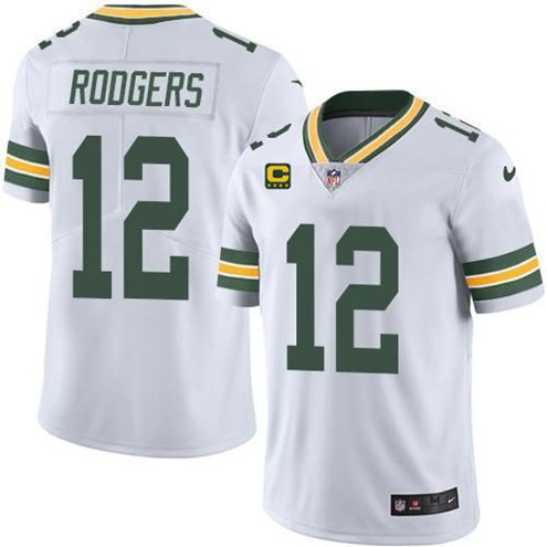 Men's Green Bay Packers #12 Aaron Rodgers White With 4-star C Patch Vapor Untouchable Stitched NFL Limited Jersey