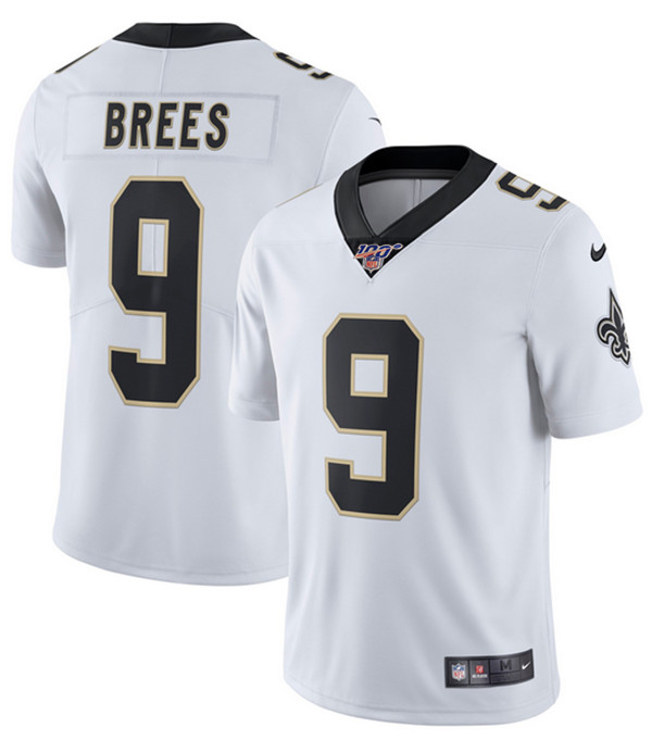 Men's New Orleans Saints 100th #9 Drew Brees White Vapor Untouchable Limited Stitched NFL Jersey