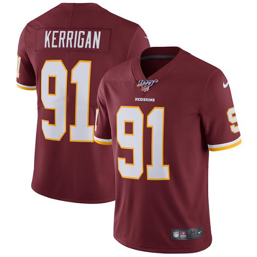 Men's Washington Redskins 100th #91 Ryan Kerrigan Burgundy Red Vapor Untouchable Limited Stitched NFL Jersey