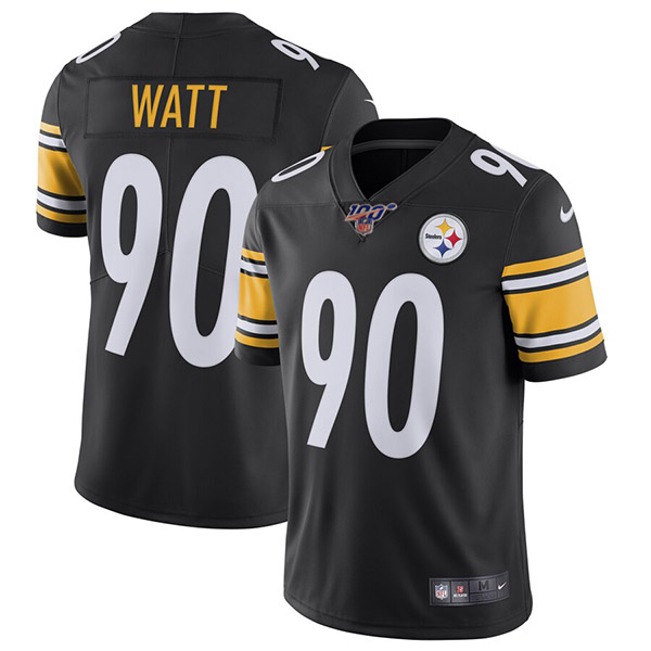 Men's Pittsburgh Steelers 100th #90 T. J. Watt Black Stitched NFL Vapor Untouchable Limited Jersey