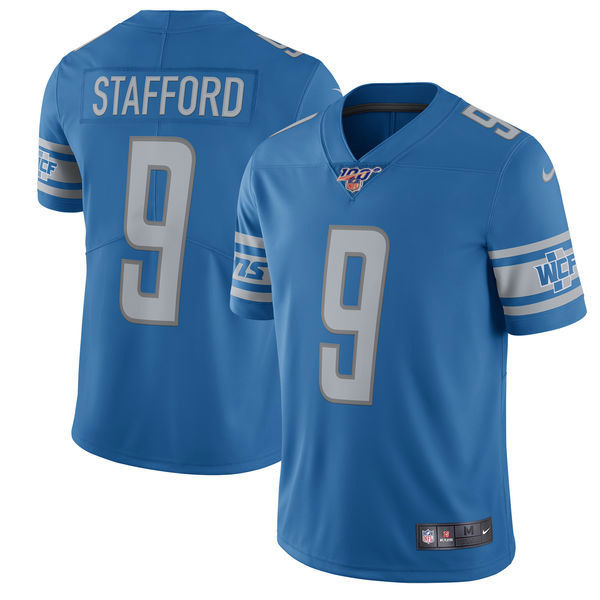 Men's Detroit Lions 100th #9 Matthew Stafford Nike Blue Vapor Untouchable Limited Stitched NFL Jersey