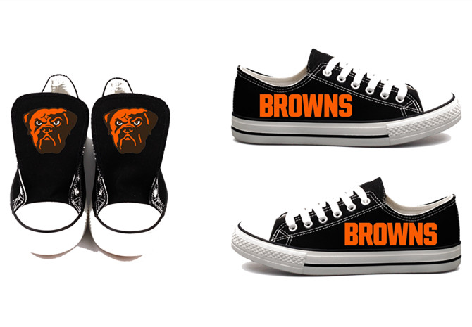 Women or Youth NFL Cleveland Browns Repeat Print Low Top Sneakers 002