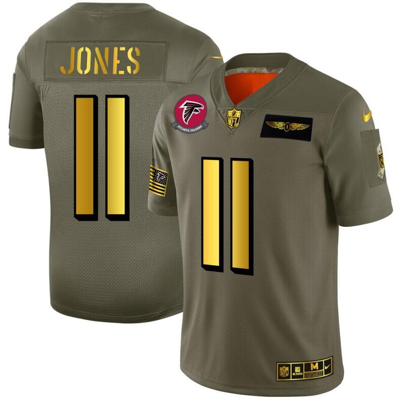 Men's Atlanta Falcons #11 Julio Jones 2019 Olive/Gold Salute To Service Limited Stitched NFL Jersey