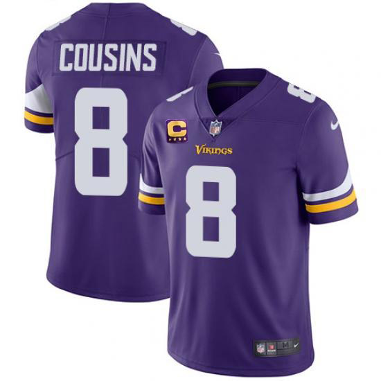 Men's Minnesota Vikings 2022 #8 Kirk Cousins Purple With 4-Star C Patch Vapor Untouchable Limited Stitched NFL Jersey