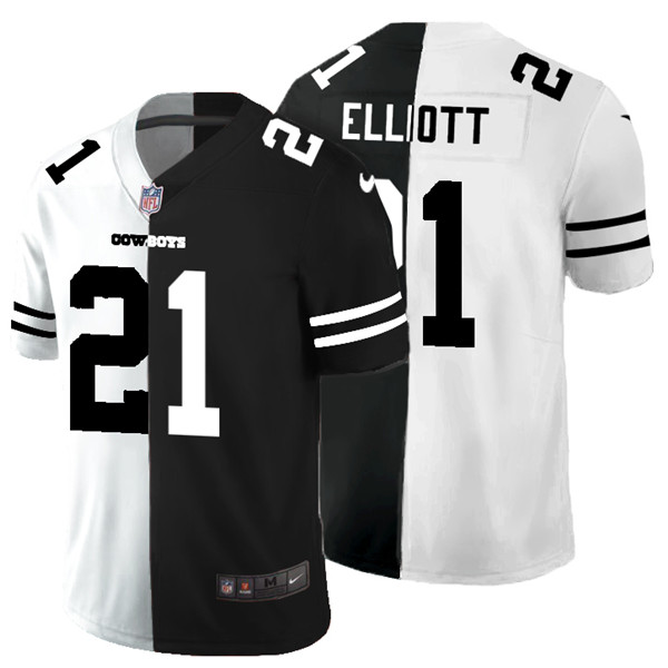 Men's Dallas Cowboys #21 Ezekiel Elliott Black White Split 2020 Stitched Jersey