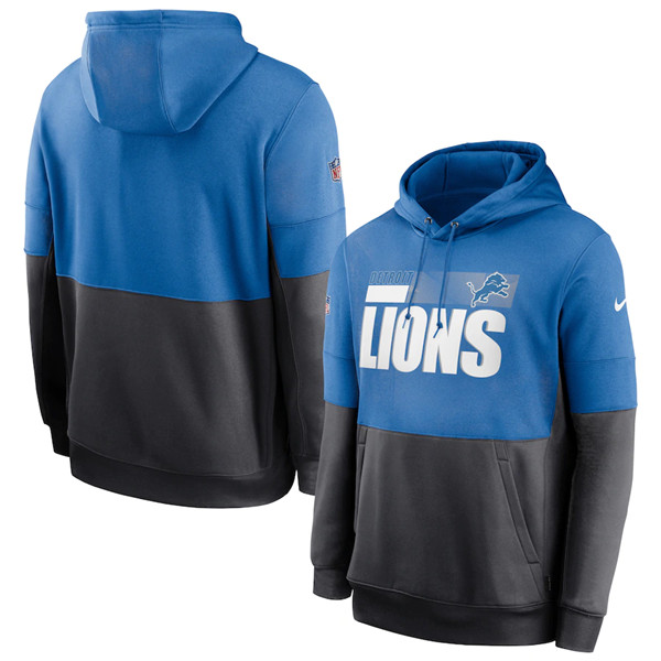 Men's Detroit Lions Blue/Charcoal Sideline Impact Lockup Performance Pullover NFL Hoodie