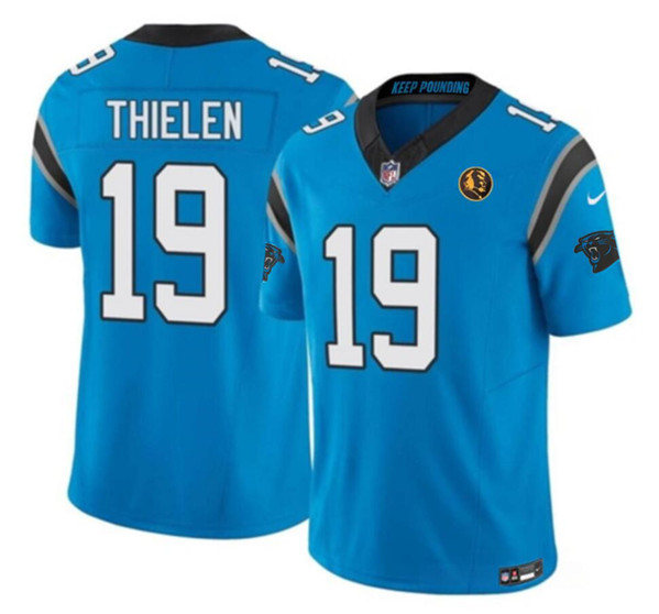 Men's Carolina Panthers #19 Adam Thielen Blue 2023 F.U.S.E. With John Madden Patch Vapor Limited Football Stitched Jersey