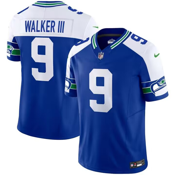 Men's Seattle Seahawks #9 Kenneth Walker III Royal 2023 F.U.S.E. Throwback Vapor Limited Stitched Football Jersey