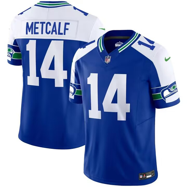 Men's Seattle Seahawks #14 D.K. Metcalf Royal 2023 F.U.S.E. Throwback Vapor Limited Stitched Football Jersey