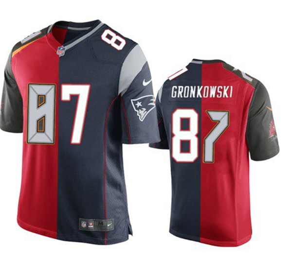 Men's Tampa Bay Buccaneers #87 Rob Gronkowski Red Navy Super Bowl Split GOAT Stitched NFL Jersey