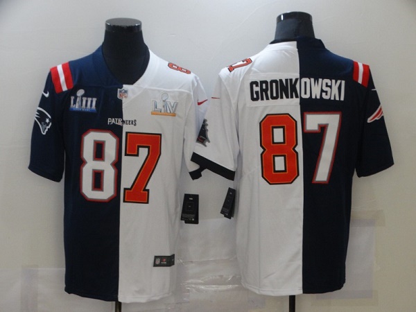 Men's Tampa Bay Buccaneers #87 Rob Gronkowski White Navy Super Bowl Split GOAT Stitched NFL Jersey