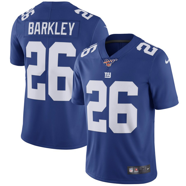 Men's New York Giants 100th #26 Saquon Barkley Royal NFL Draft Vapor Untouchable Limited Stitched Jersey