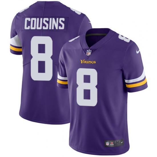 Men's Minnesota Vikings #8 Kirk Cousins Purple Vapor Untouchable Limited Stitched NFL Jersey (Check description if you want Women or Youth size)