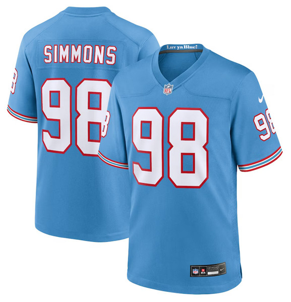 Men's Tennessee Titans #98 Jeffery Simmons Light Blue Throwback Player Stitched Game Jersey