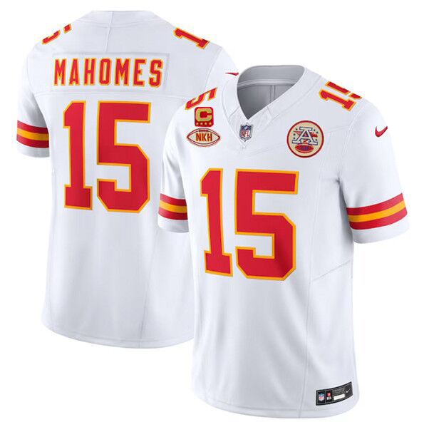 Men’s Kansas City Chiefs #15 Patrick Mahomes White 2024 F.U.S.E. With "NKH" Patch And 4-star C Patch Vapor Untouchable Limited Football Stitched Jersey