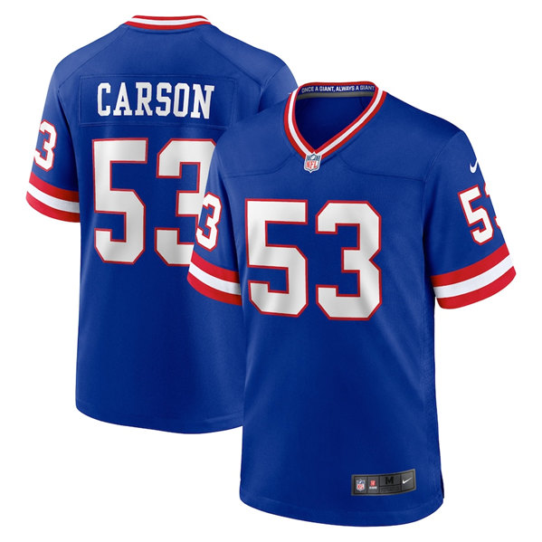 Men's New York Giants #53 Harry Carson Royal Stitched Game Jersey