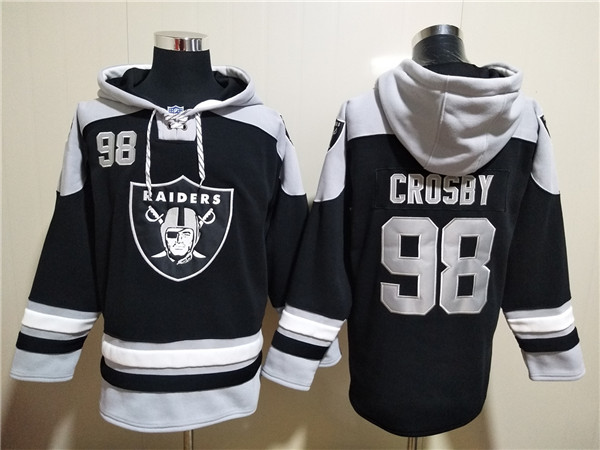 Men's Las Vegas Raiders #98 Maxx Crosby Black Ageless Must-Have Lace-Up Pullover Hoodie