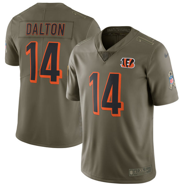 Men's Nike Cincinnati Bengals #14 Andy Dalton Olive Salute To Service Limited Stitched NFL Jersey