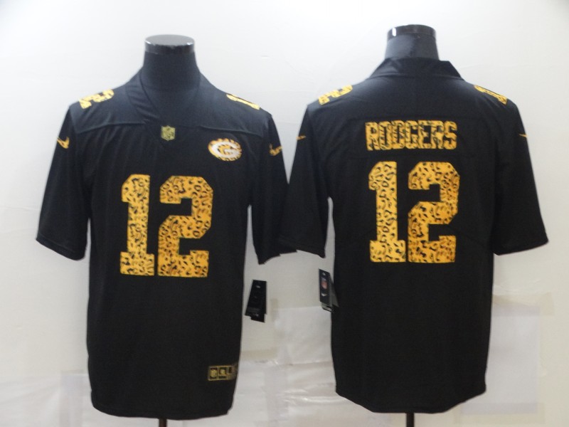 Men's Green Bay Packers #12 Aaron Rodgers 2020 Black Leopard Print Fashion Limited Stitched NFL Jersey