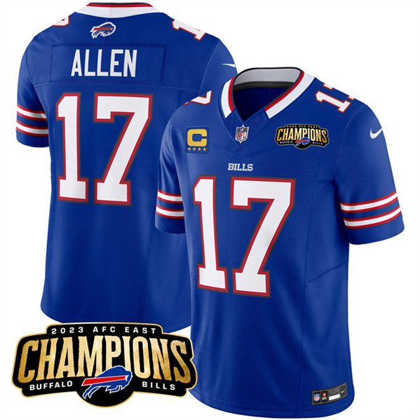 Men's Buffalo Bills #17 Josh Allen Blue 2023 F.U.S.E. AFC East Champions With 4-star C Ptach Football Stitched Jersey
