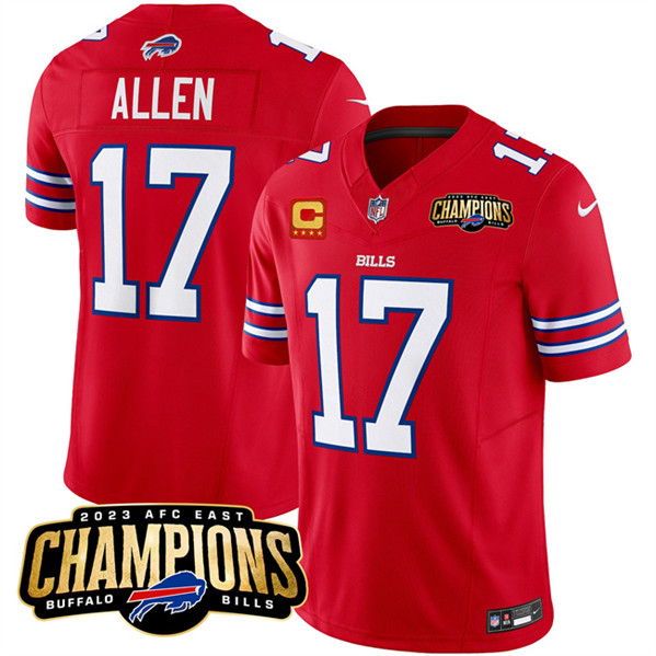 Men's Buffalo Bills #17 Josh Allen Red 2023 F.U.S.E. AFC East Champions With 4-star C Ptach Football Stitched Jersey