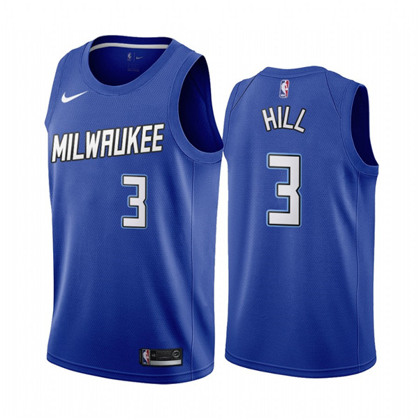 Men's Milwaukee Bucks #3 George Hill Navy City Edition New Uniform 2020-21 Stitched NBA Jersey
