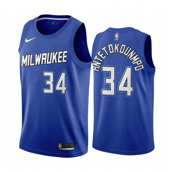 Men's Milwaukee Bucks #34 Giannis Antetokounmpo Navy City Edition New Uniform 2020-21 Stitched NBA Jersey