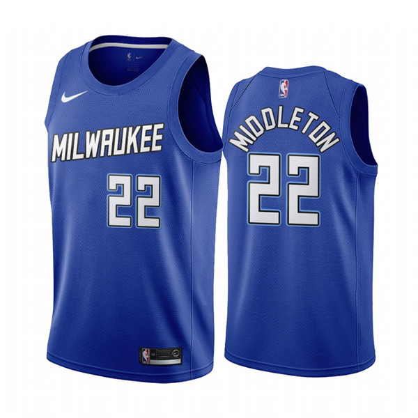 Men's Milwaukee Bucks #22 Khris Middleton Navy City Edition New Uniform 2020-21 Stitched NBA Jersey