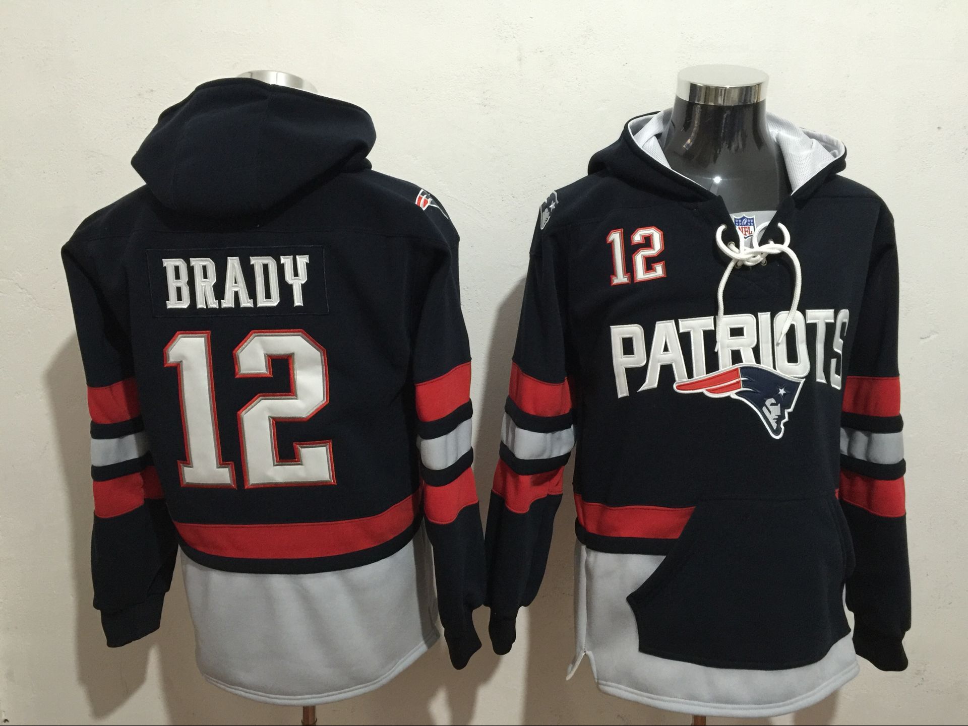 Men's New England Patriots #12 Tom Brady Navy Blue All Stitched NFL Hooded Sweatshirt