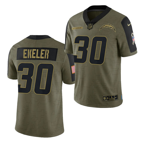 Men's Los Angeles Chargers #30 Austin Ekeler 2021 Olive Salute To Service Limited Stitched Jersey