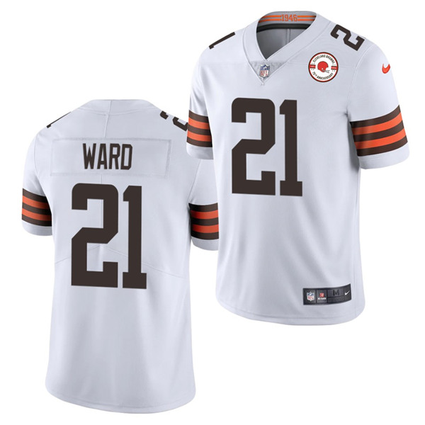 Men's Cleveland Browns #21 Denzel Ward 2021 White 75th Anniversary Patch Vapor Untouchable Limited Stitched NFL Jersey