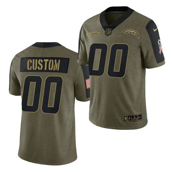 Men's Los Angeles Chargers ACTIVE PLAYER 2021 Olive Salute To Service Limited Stitched Jersey (Check description if you want Women or Youth size)
