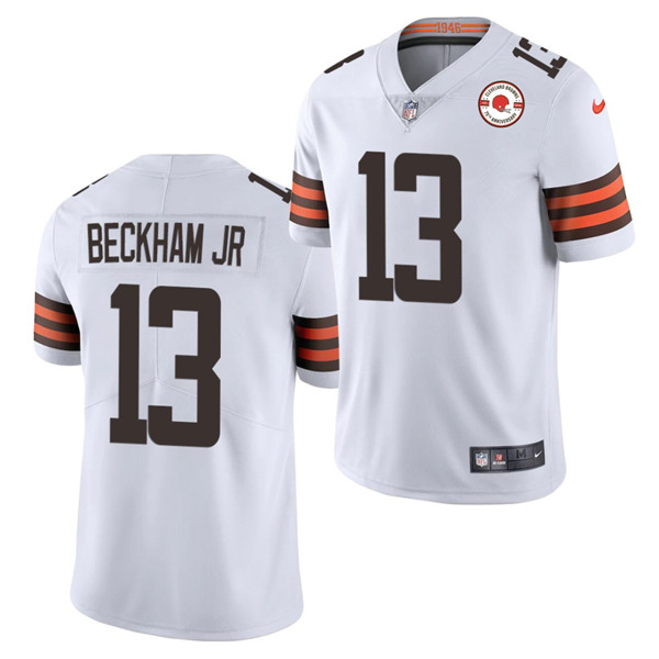 Men's Cleveland Browns #13 Odell Beckham Jr. 2021 White 75th Anniversary Patch Vapor Untouchable Limited Stitched NFL Jersey