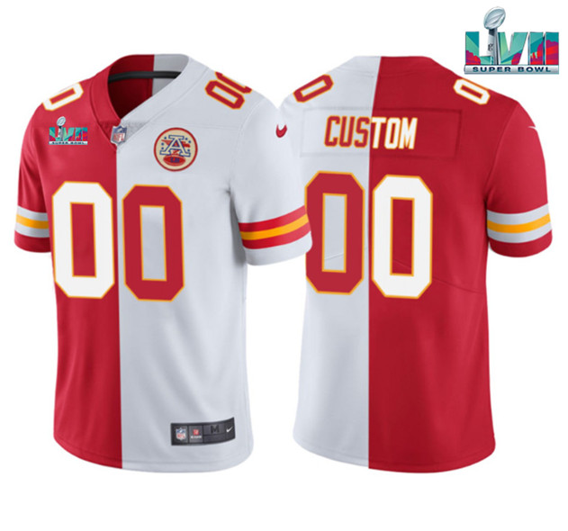 Men's Kansas City Chiefs ACTIVE PLAYER Custom Red/White Split Super Bowl LVII Patch Vapor Untouchable Limited Stitched Jersey