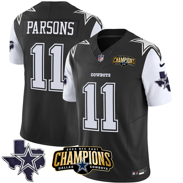 Men's Dallas Cowboys #11 Micah Parsons Black/White 2023 F.U.S.E. NFC East Champions Ptach Football Stitched Jersey