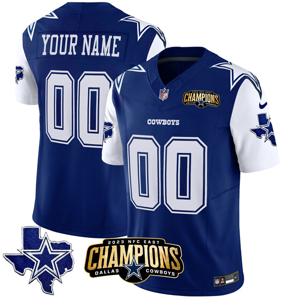 Men's Dallas Cowboys Active Player Custom Blue/White 2023 F.U.S.E. NFC East Champions Patch Football Stitched Jersey