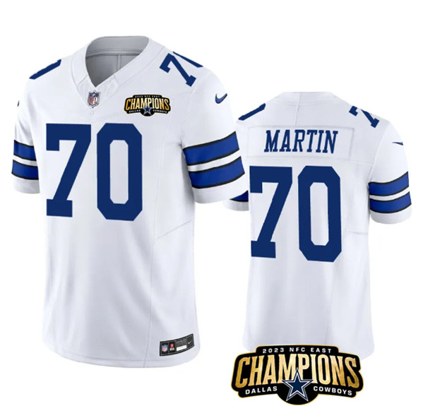Men's Dallas Cowboys #70 Zack Martin White 2023 F.U.S.E. NFC East Champions Patch Football Stitched Jersey